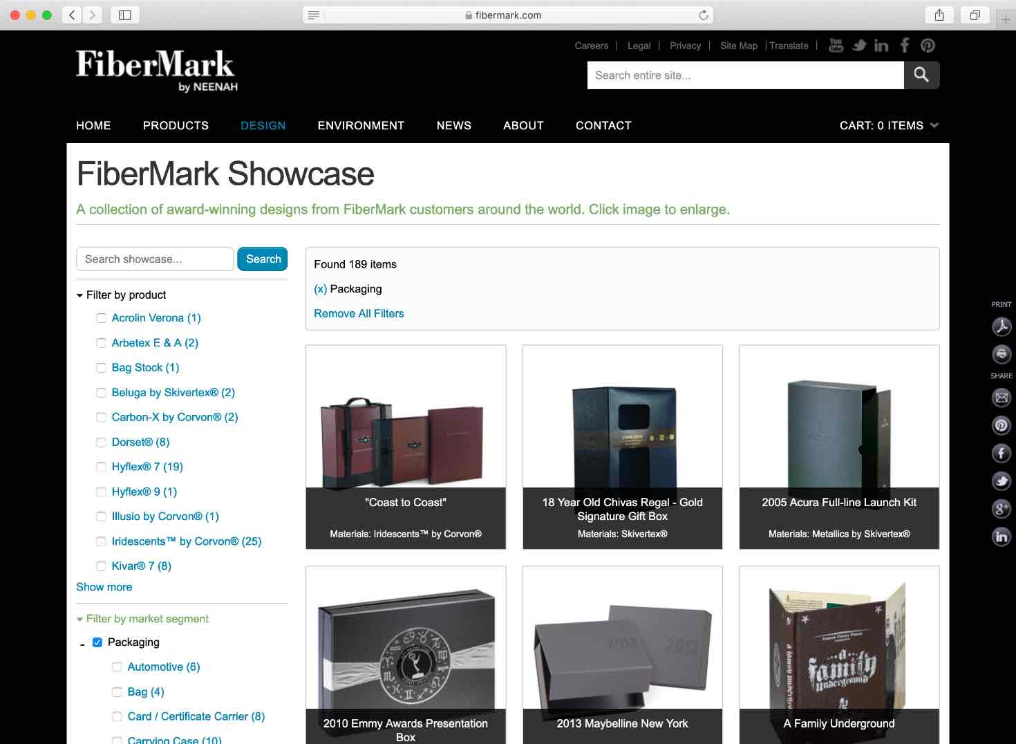 FiberMark Showcase filters page